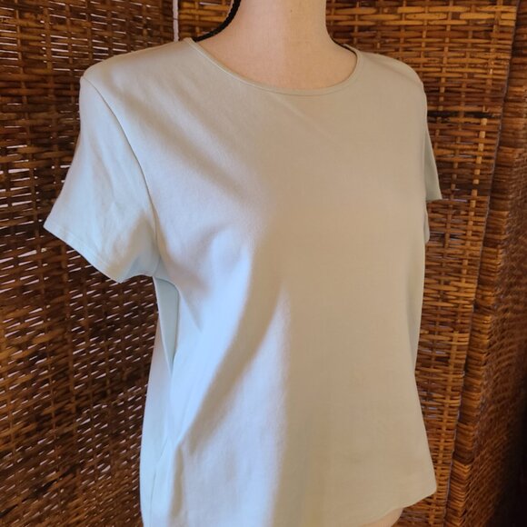 VTG Eileen Fisher Womens Top Shirt Y2K Sz M Cap Sleeve Light Blue 100% Cotton - Picture 2 of 4